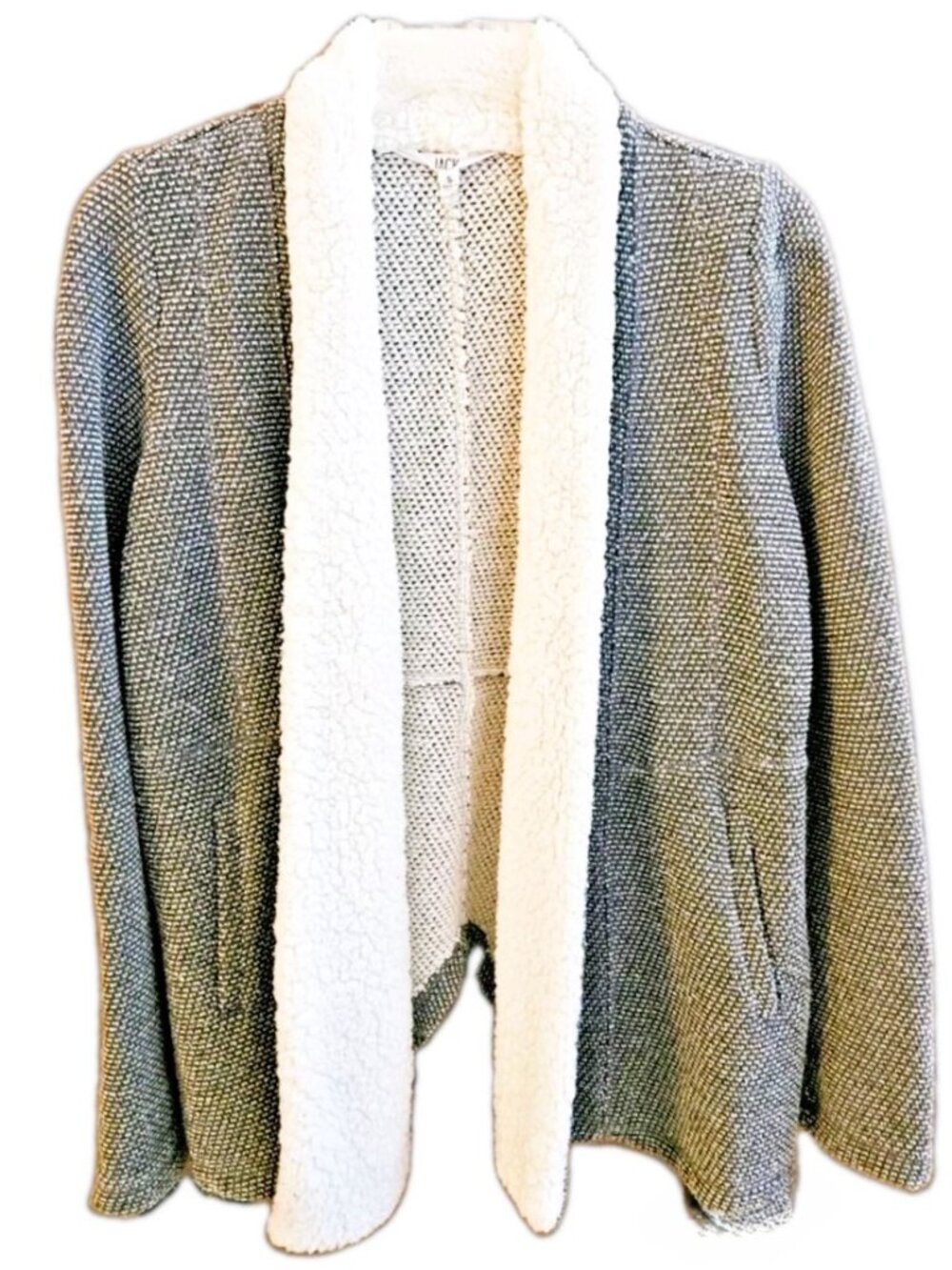 Jack by BB Dakota Gray Cardigan Jacket Faux Sherpa Fur Collar Open Front Size S